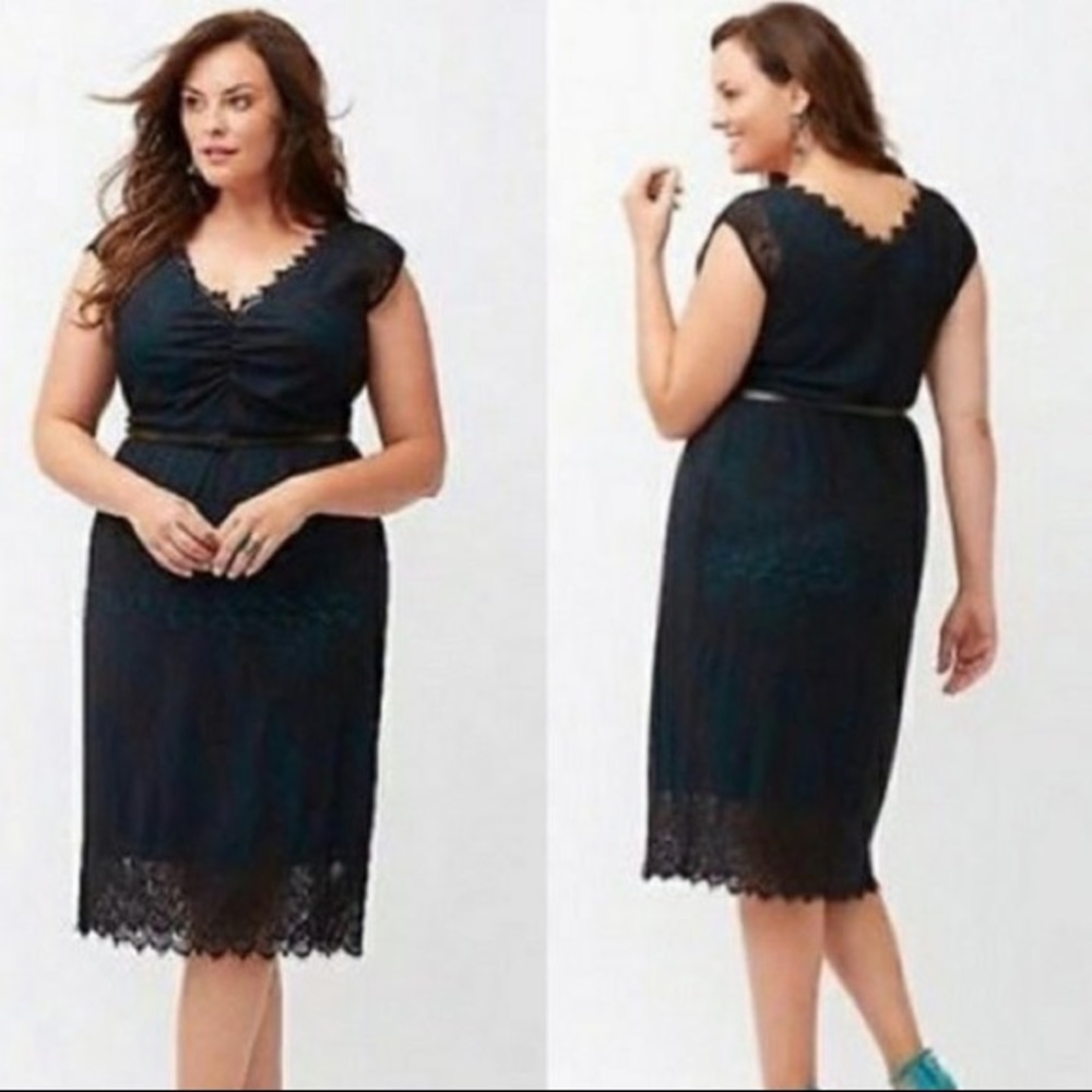 Lane Bryant Teal and Black Lace Sheath Dress EUC